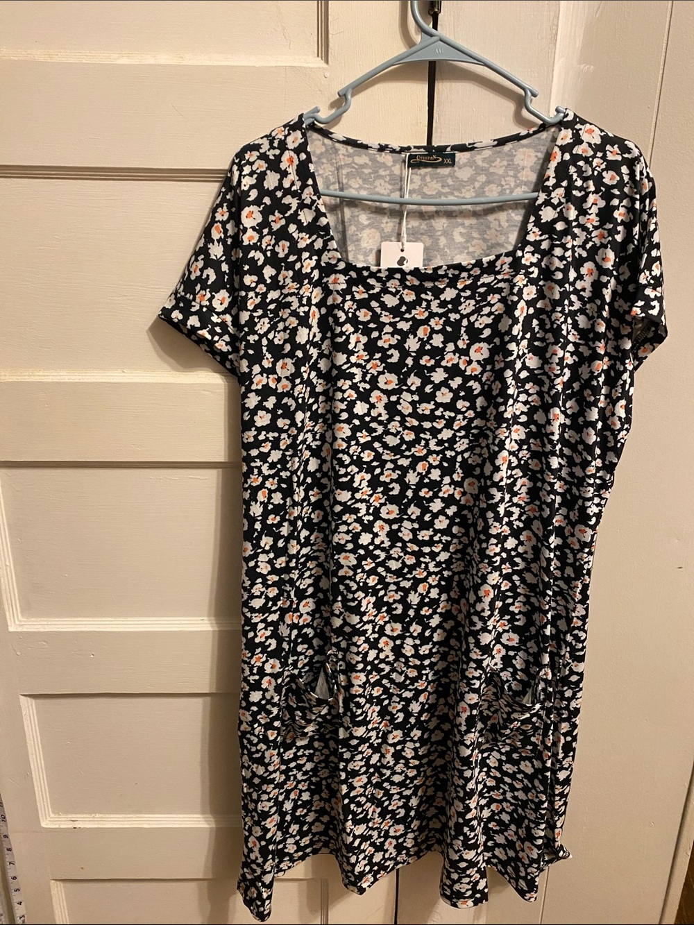 Black Floral Short Sleeve Dress with Pink & Cream Accents